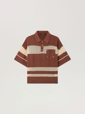 PALM ANGELS Palm Type Loose Knit Polo BROWN - KAKI PAMHX01F26KN01