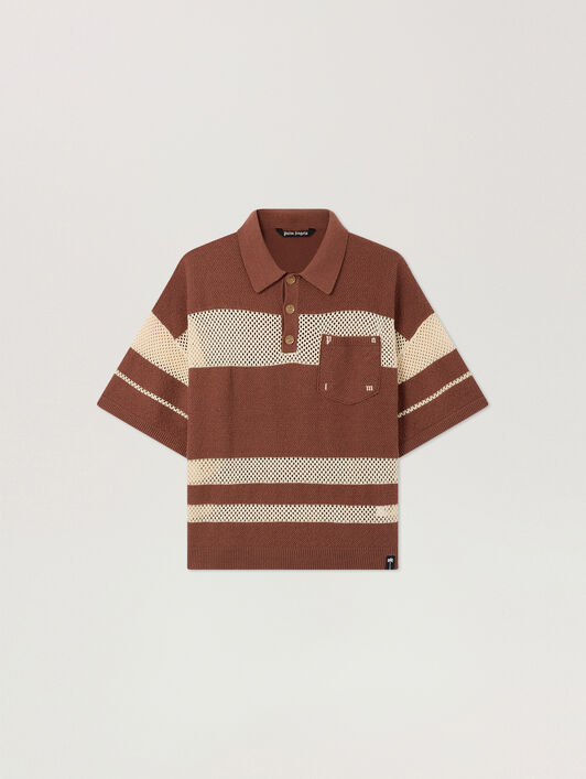 PALM ANGELS Palm Type Loose Knit Polo BROWN - KAKI PAMHX01F26KN01