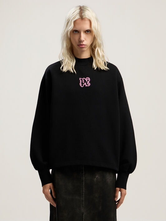 PALM ANGELS Neon Balloon Crew Sweatshirt BLACK - PINK PWBA05CF25FLE003