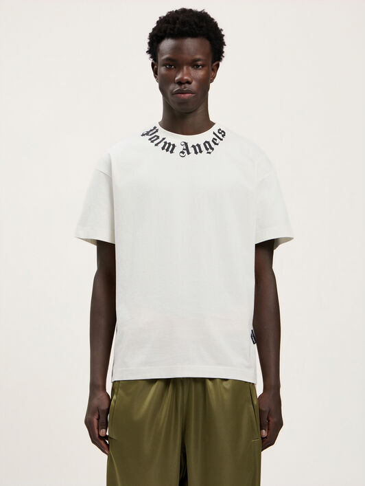 PALM ANGELS Neck Logo T-Shirt OFF WHITE BLACK PMAA109S26JER008