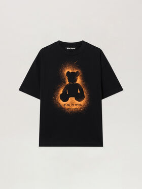 PALM ANGELS Spray Bear Regular T-Shirt BLACK - ORANGE FLUO PMAA109F25JER00B