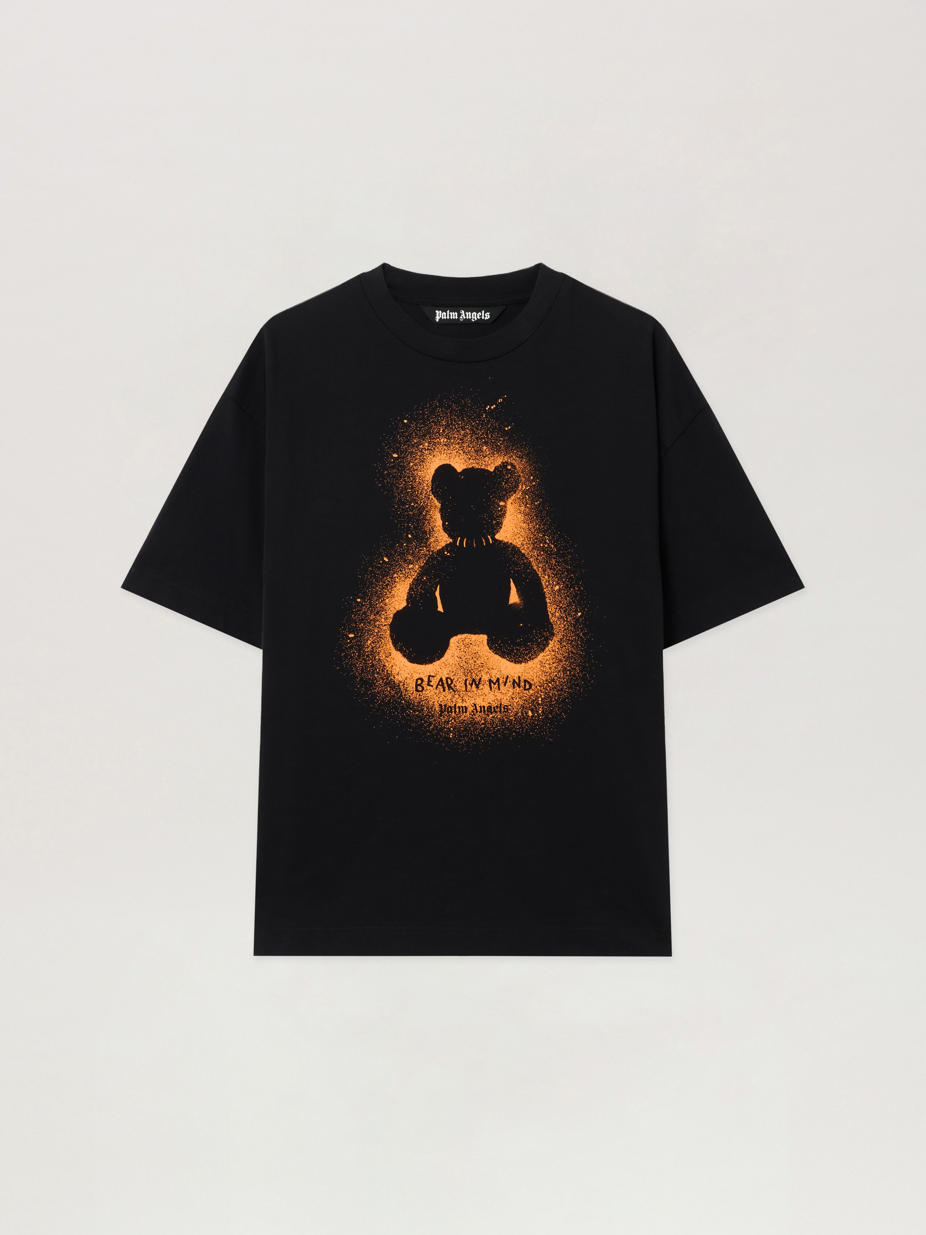 PALM ANGELS Spray Bear Regular T-Shirt BLACK - ORANGE FLUO PMAA109F25JER00B