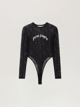 PALM ANGELS Curved Logo Lace Body BLACK - OFF WHITE PWDD01BF25FAB001