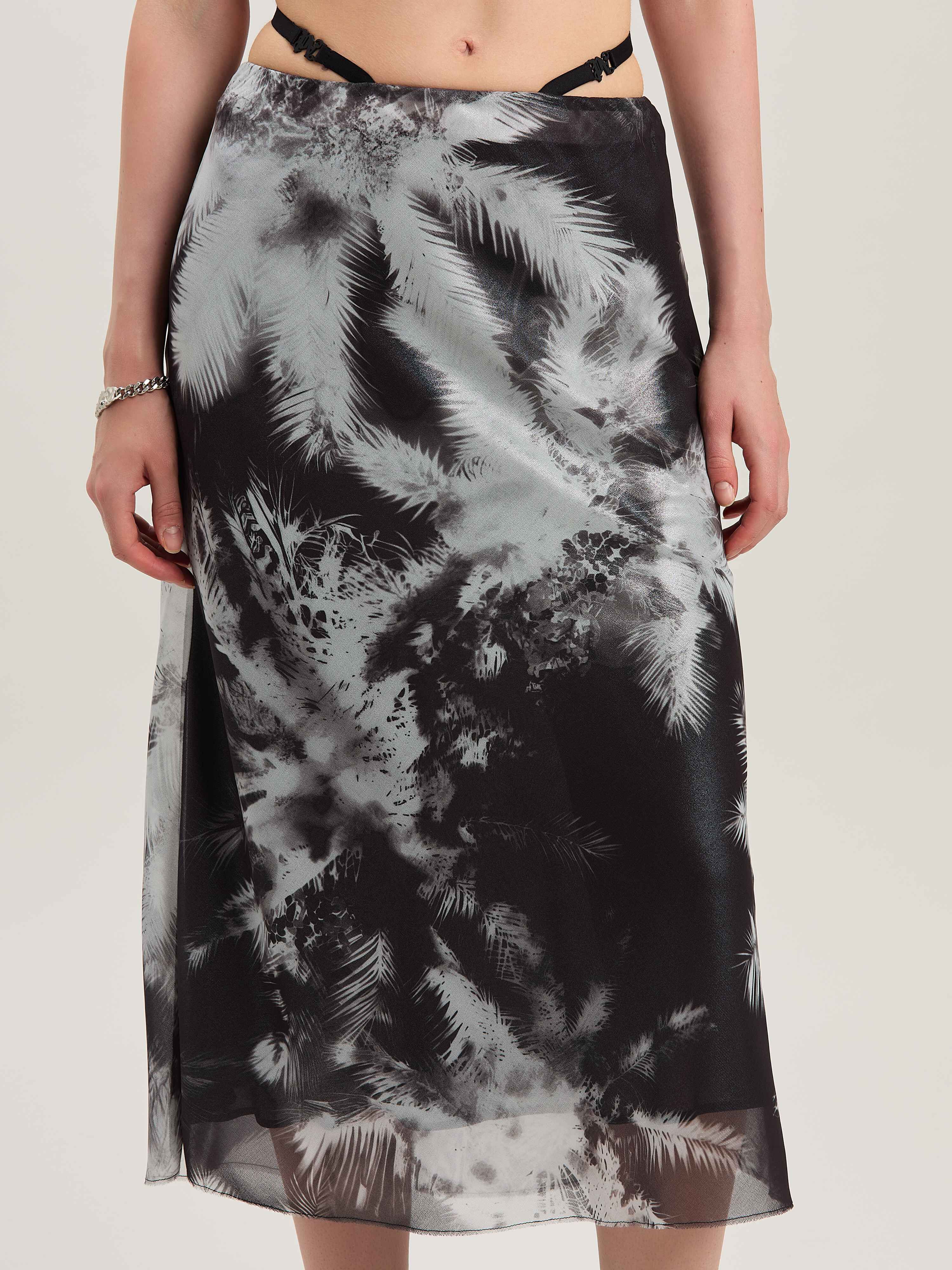 PALM ANGELS  Blueprint palms skirt BLACK - OFF WHITE PWCW005S25FAB001