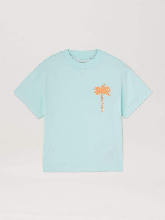 PALM ANGELS  The Palm T-shirt SKY BLUE LIGHT ORANGE PBAA003S25JER003