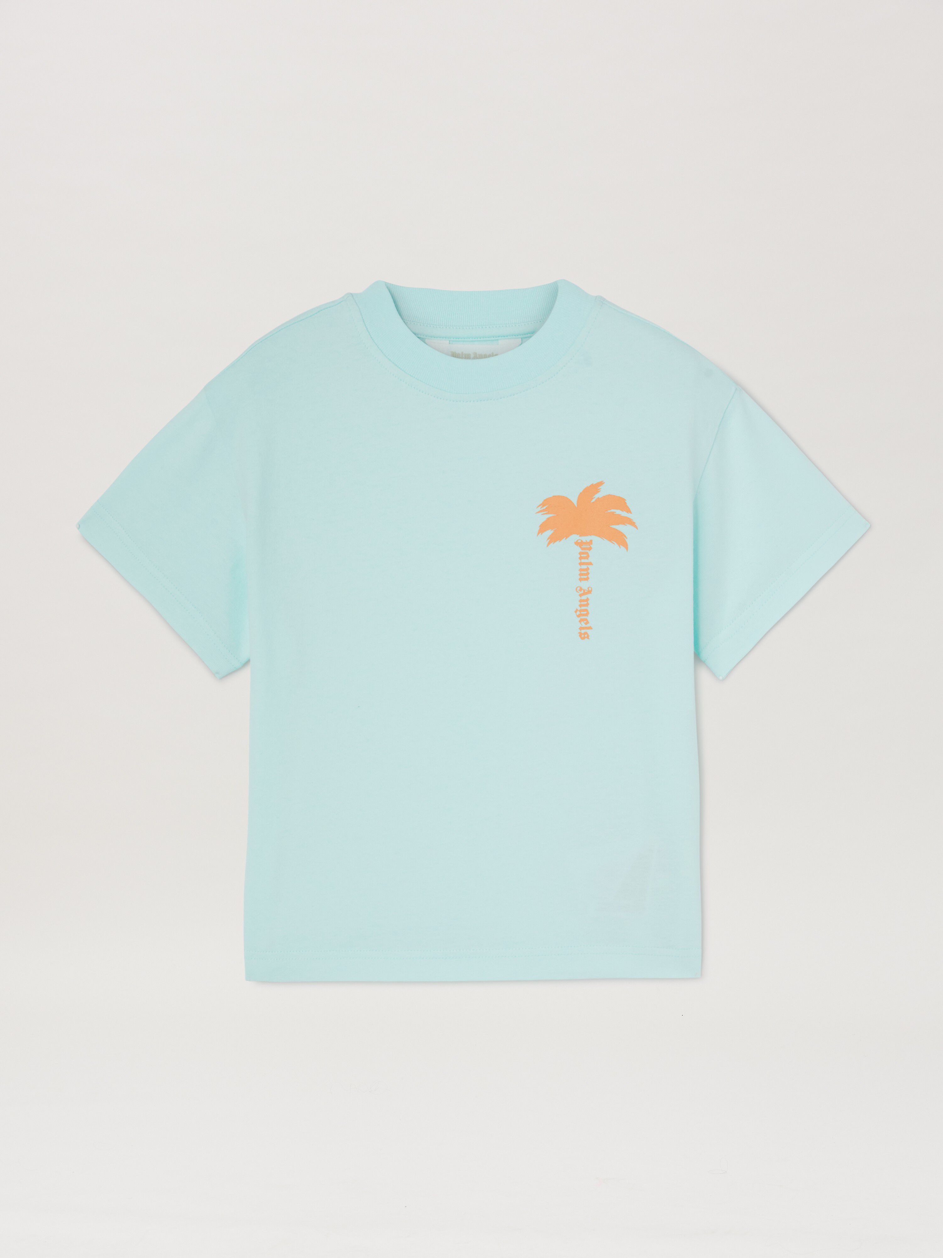 PALM ANGELS  The Palm T-shirt SKY BLUE LIGHT ORANGE PBAA003S25JER003