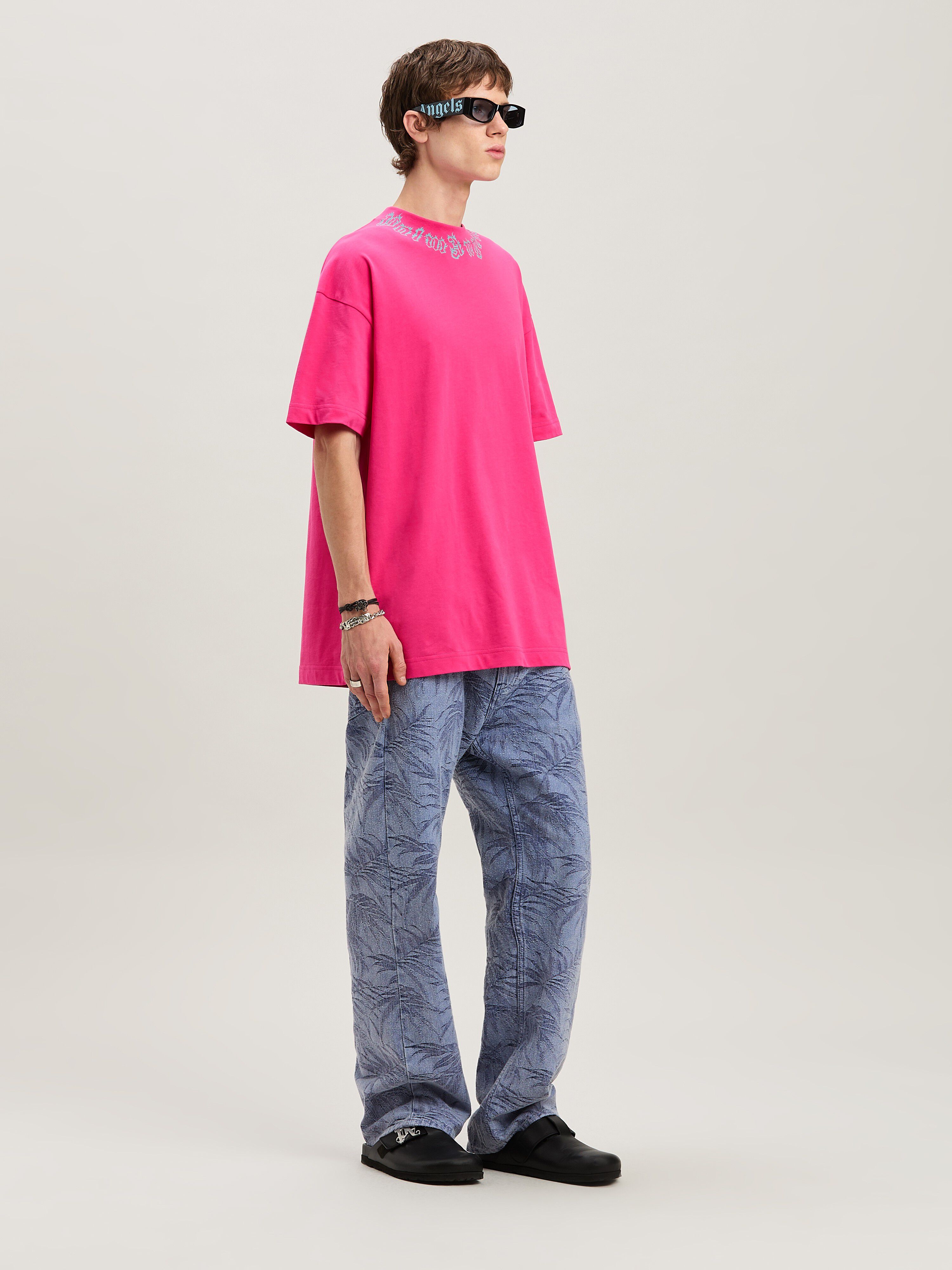 PALM ANGELS  Flame logo T-shirt FUCHSIA - LIGHT BLUE PMAA001S25JER002