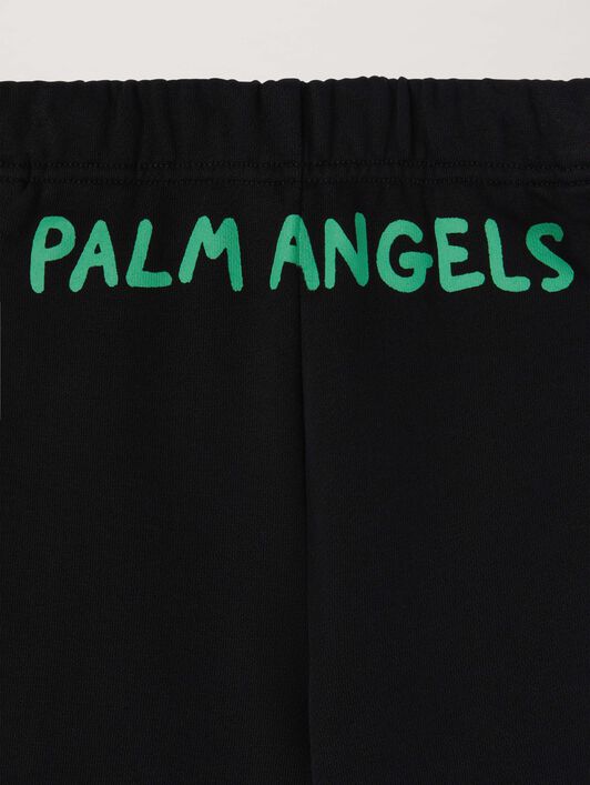 PALM ANGELS  Block logo Sweatshorts BLACK GREEN PBCI008S25FLE001