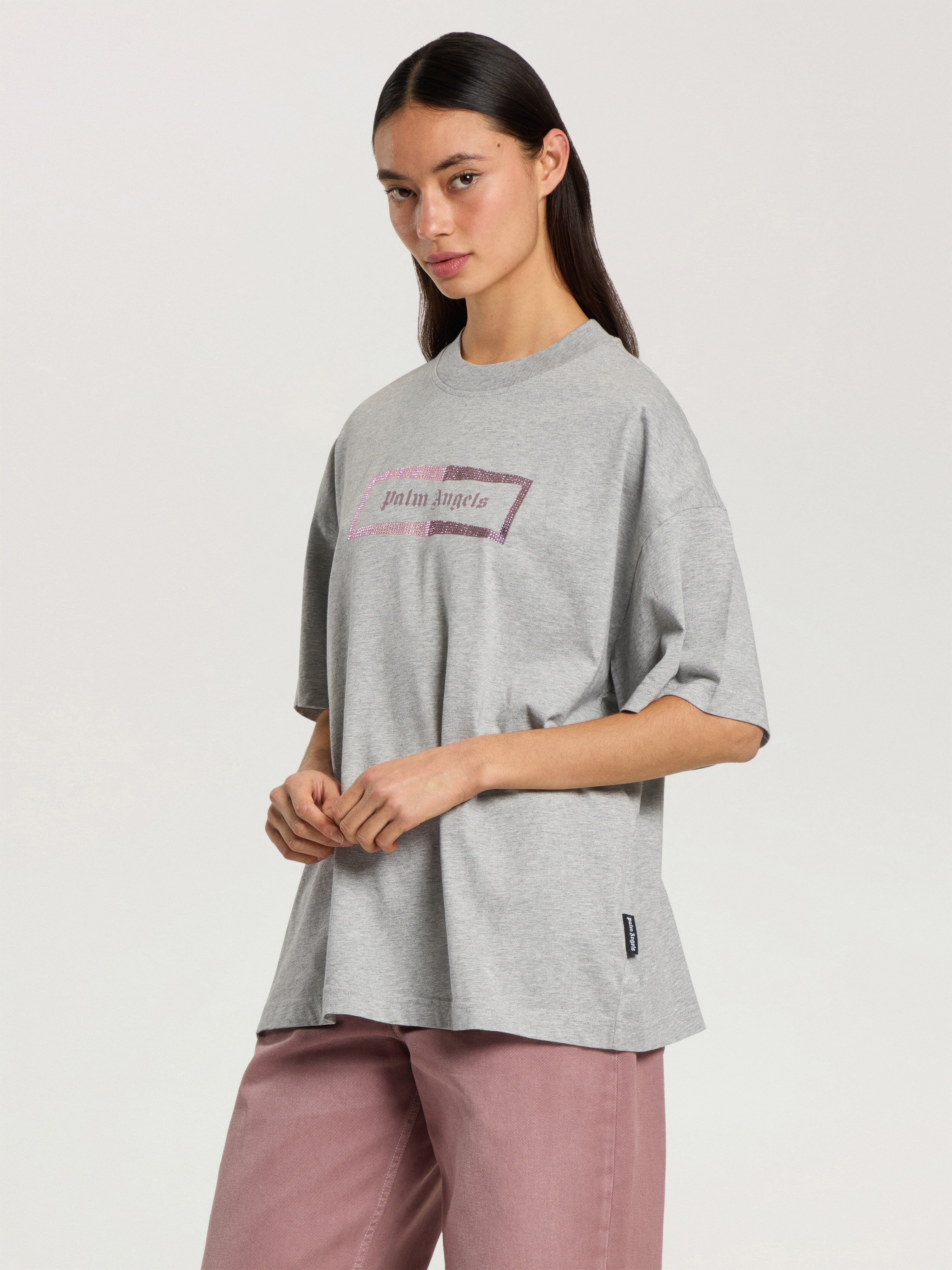 Studded Box Logo Loose T-Shirt PALM ANGELS Studded Box Logo Loose T-Shirt GREY MELANGE - PINK PAWAA05F26JR02