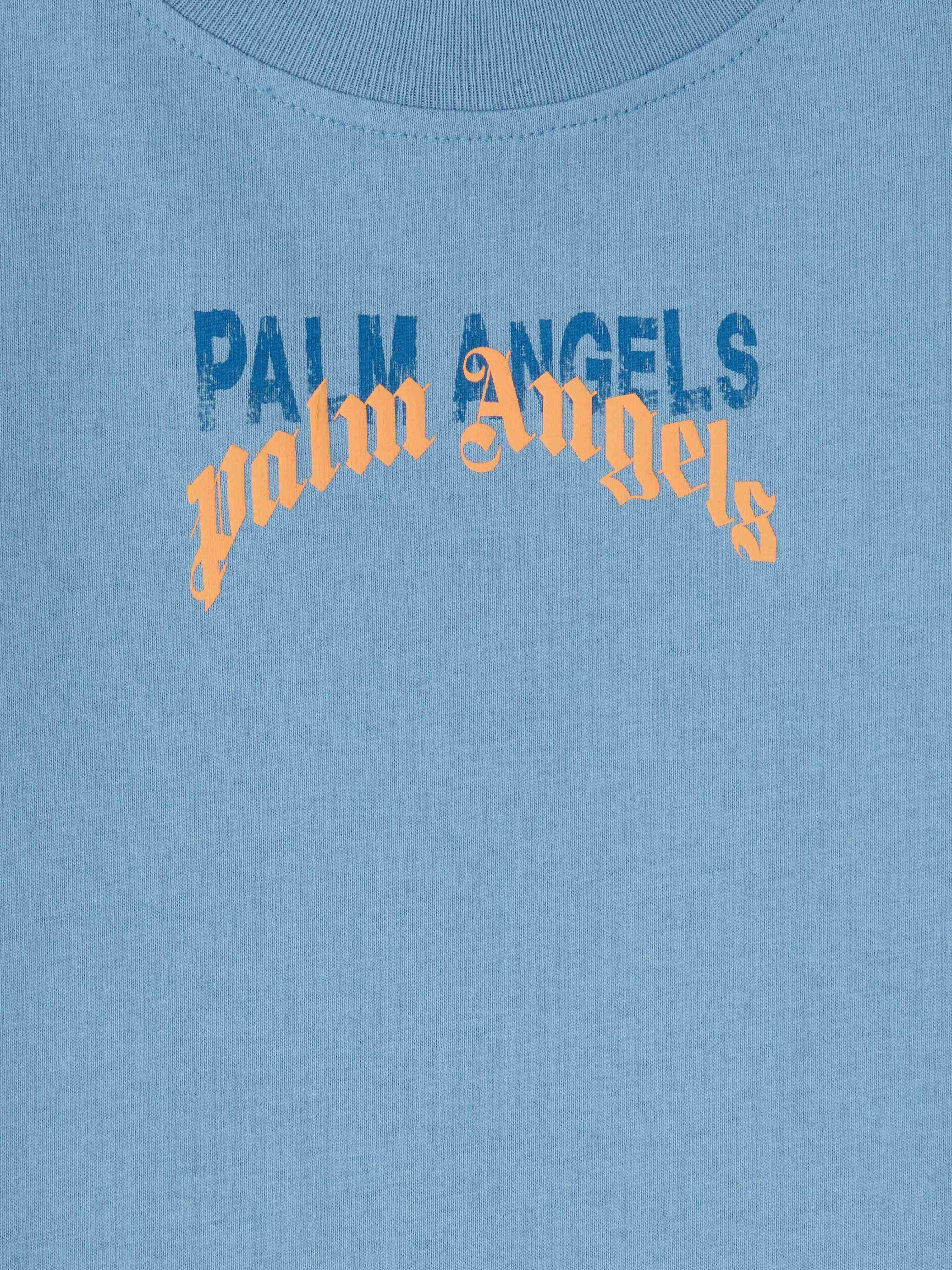 PALM ANGELS  Double logo T-shirt DUSTY BLUE DUSTY BLUE PBAA003S25JER007