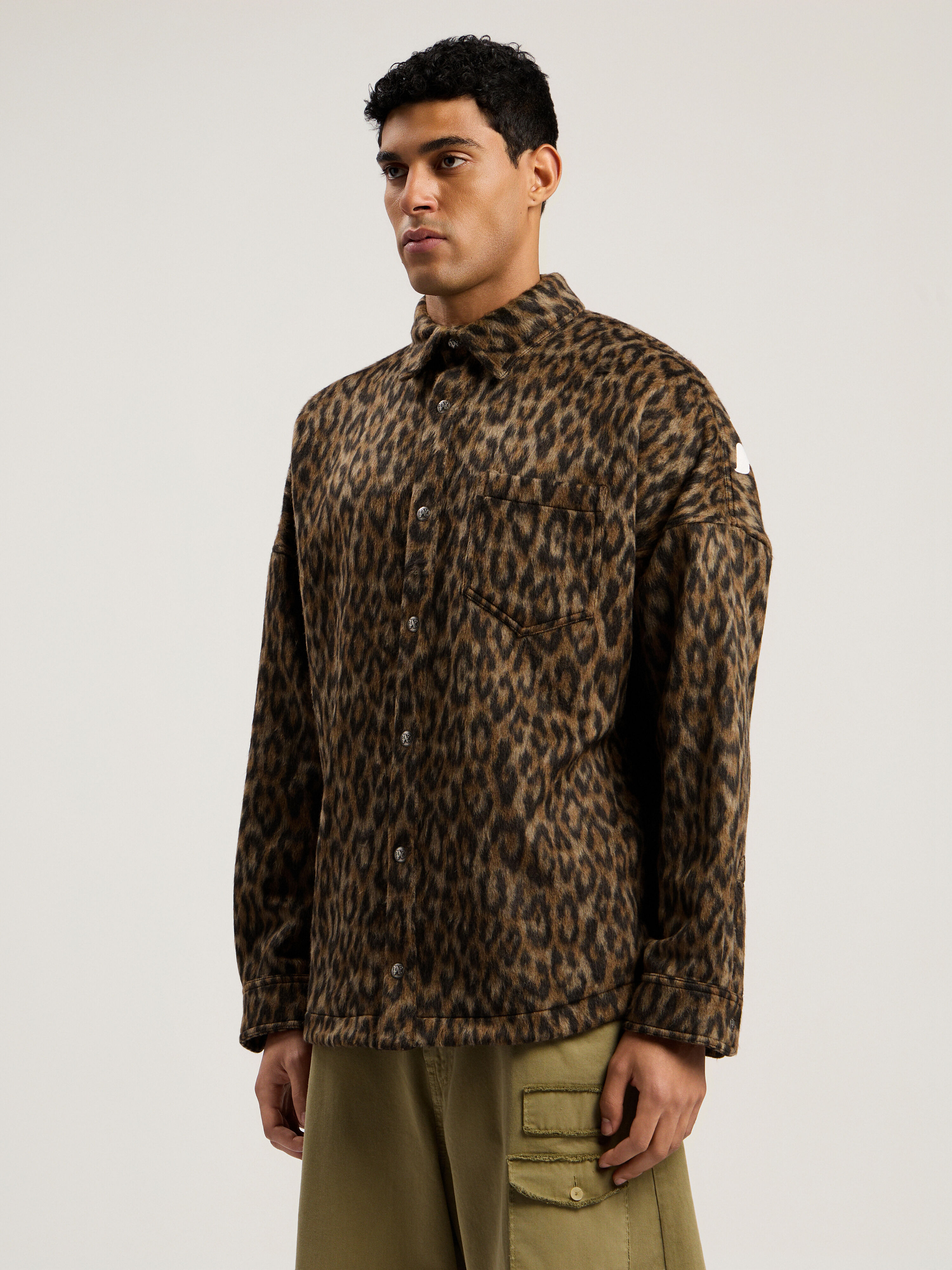Classic Logo Animalier Overshirt in BROWN - OFF WHITE for Men