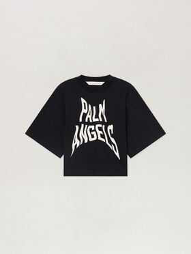 PALM ANGELS Palm Distorted Boxy T-Shirt BLACK - OFF WHITE PAWAA03F26JR07
