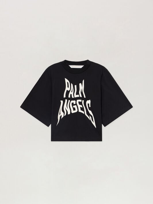 PALM ANGELS Palm Distorted Boxy T-Shirt BLACK - OFF WHITE PAWAA03F26JR07