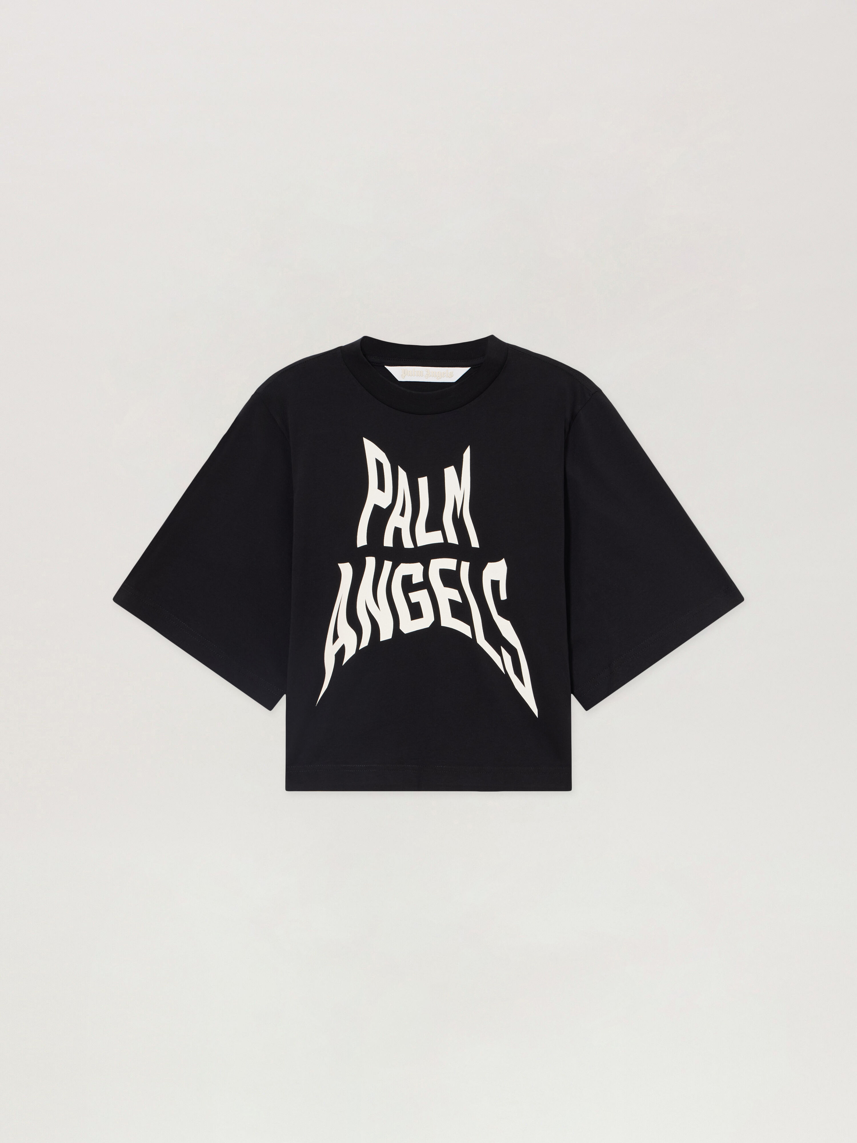 PALM ANGELS Palm Distorted Boxy T-Shirt BLACK - OFF WHITE PAWAA03F26JR07