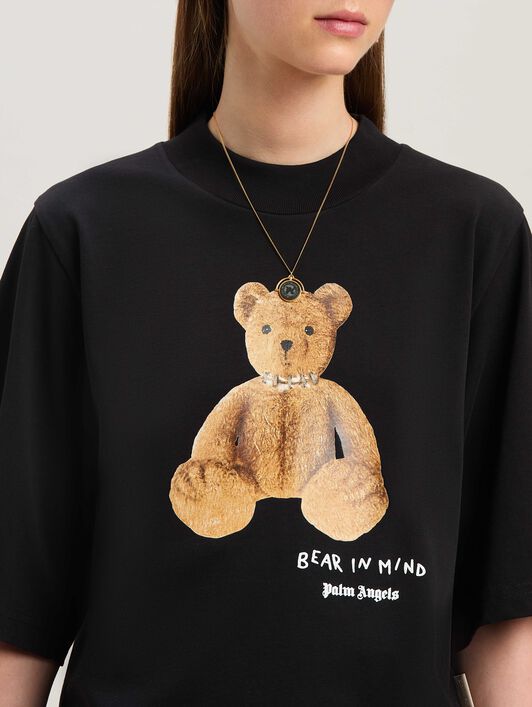 PALM ANGELS  Bear in Mind cropped T-shirt BLACK - BROWN PWAA020S25JER005
