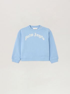 PALM ANGELS Curved Logo Crewneck CELESTE/LIGHT BLUE PBXC001S26FLE002