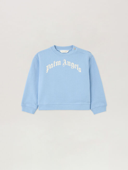 PALM ANGELS Curved Logo Crewneck CELESTE/LIGHT BLUE PBXC001S26FLE002