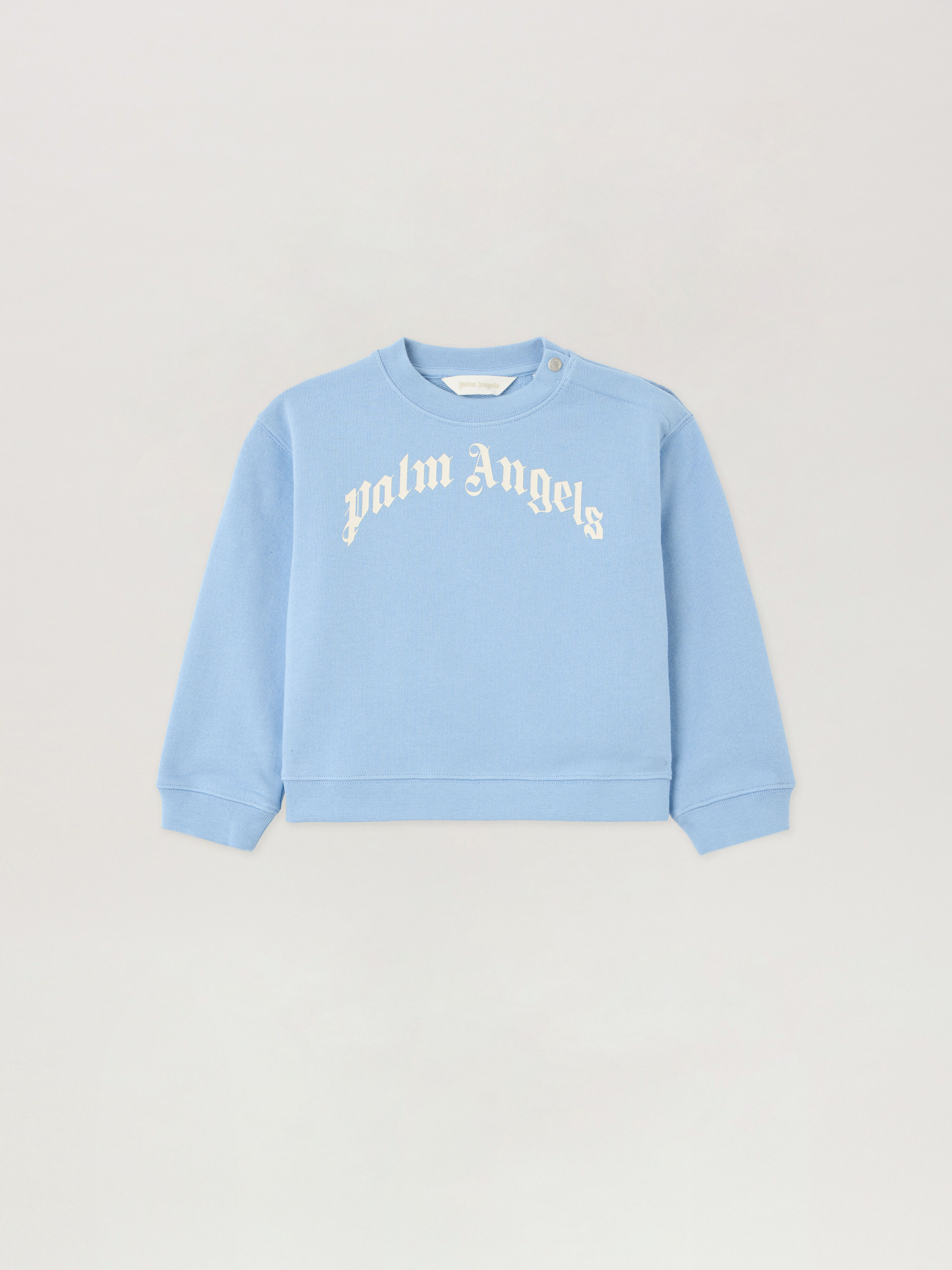 PALM ANGELS Curved Logo Crewneck CELESTE/LIGHT BLUE PBXC001S26FLE002