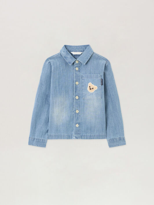 PALM ANGELS Patch Logo Chambray Shirt CELESTE/LIGHT BLUE PBDX002S26DEN001