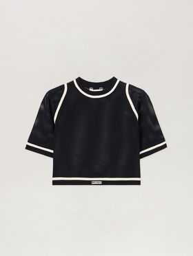 PALM ANGELS Logo Mesh Cropped Top BLACK OFF WHITE PWAD07FS26FAB001
