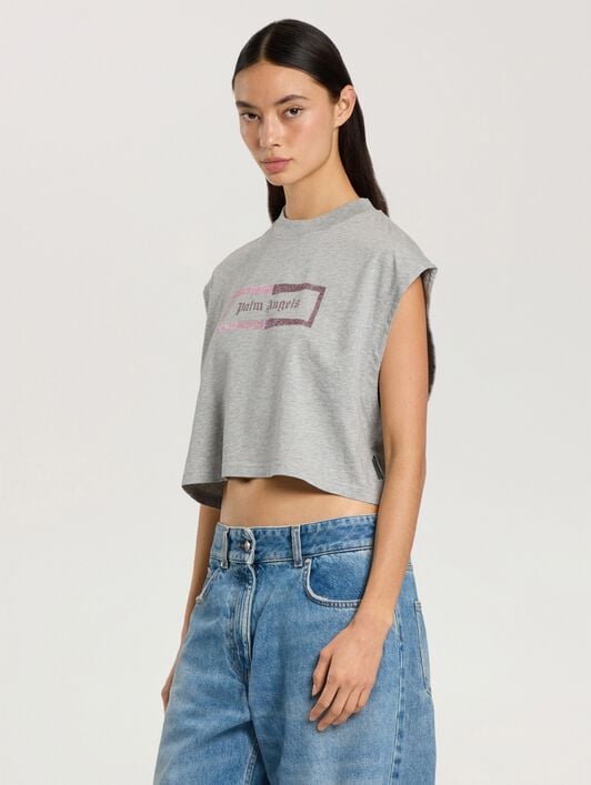 PALM ANGELS Studded Box Logo Tank Top GREY MELANGE - PINK PAWAC03F26JR01