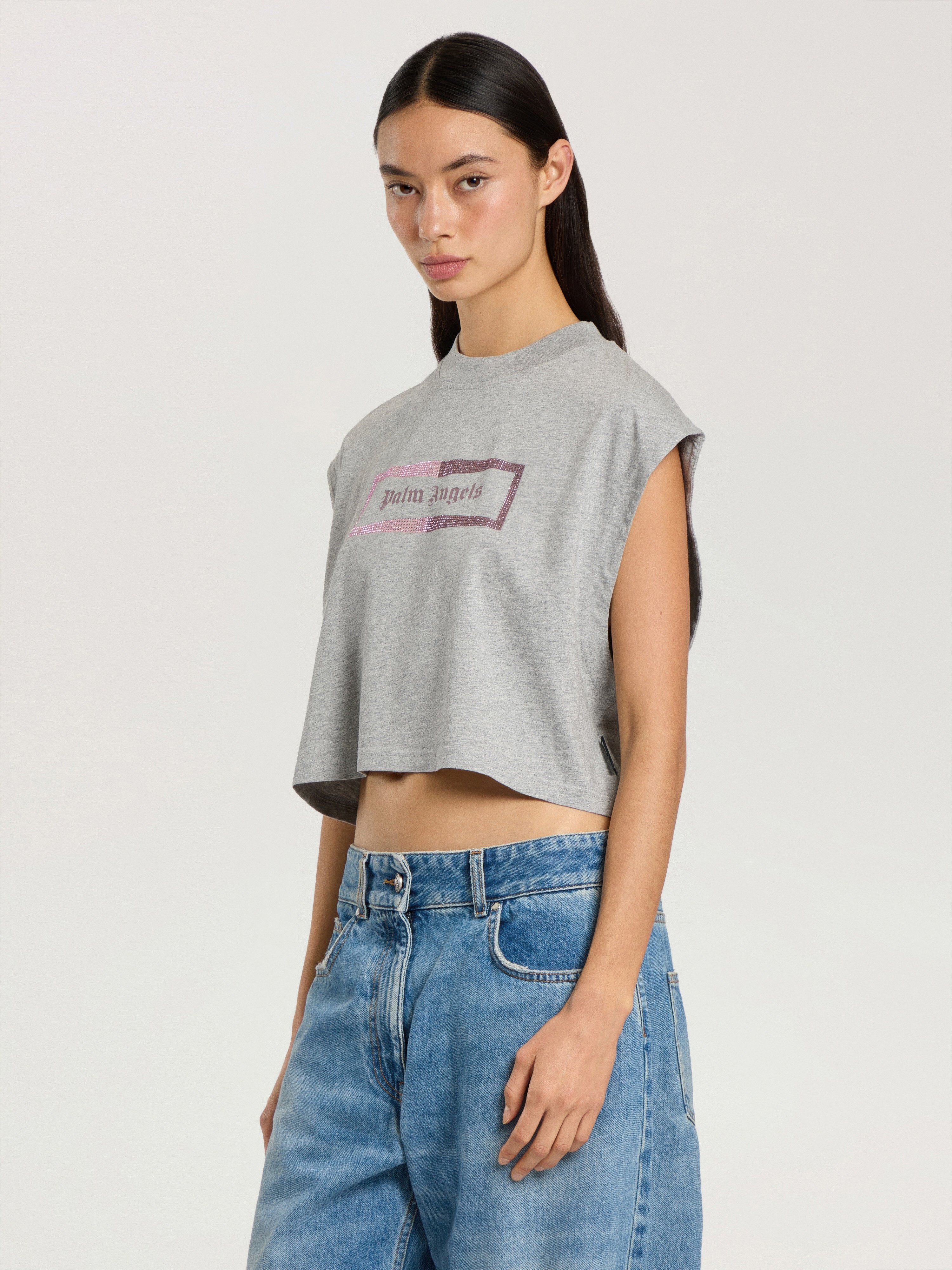 PALM ANGELS Studded Box Logo Tank Top GREY MELANGE - PINK PAWAC03F26JR01