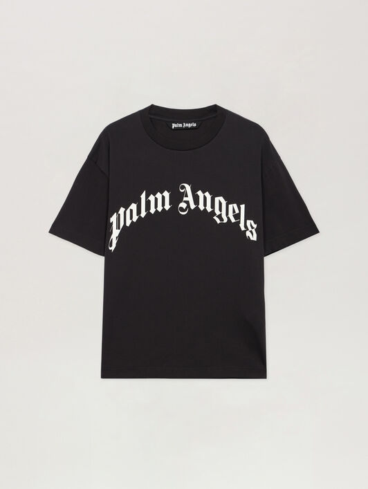 Curved Logo Reg T-Shirt PALM ANGELS Curved Logo Reg T-Shirt BLACK - OFF WHITE PMAA109F25JER003