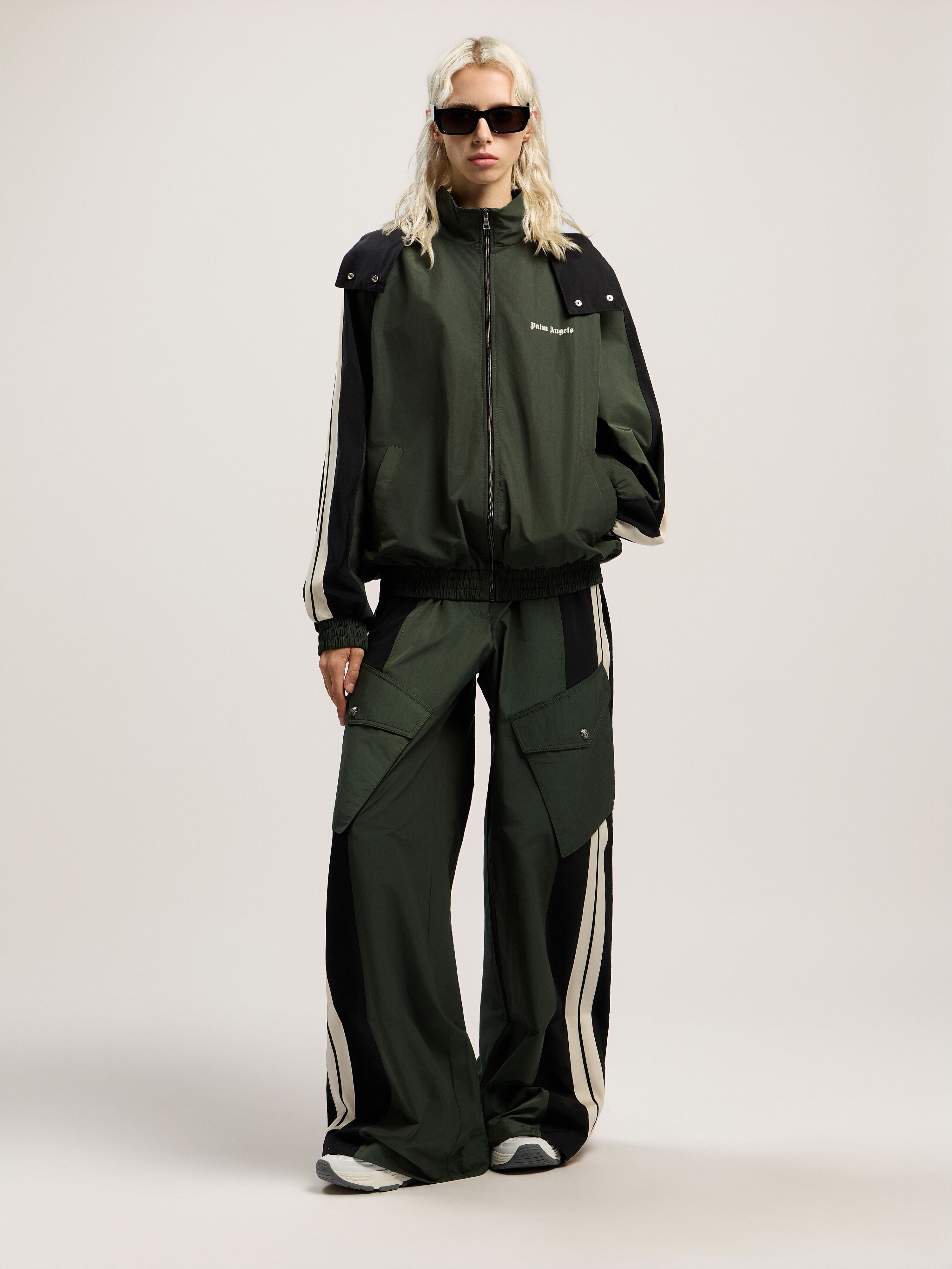 PALM ANGELS Colorblock Track Windbreaker FOREST GREEN - BLACK PWEB016F25FAB001