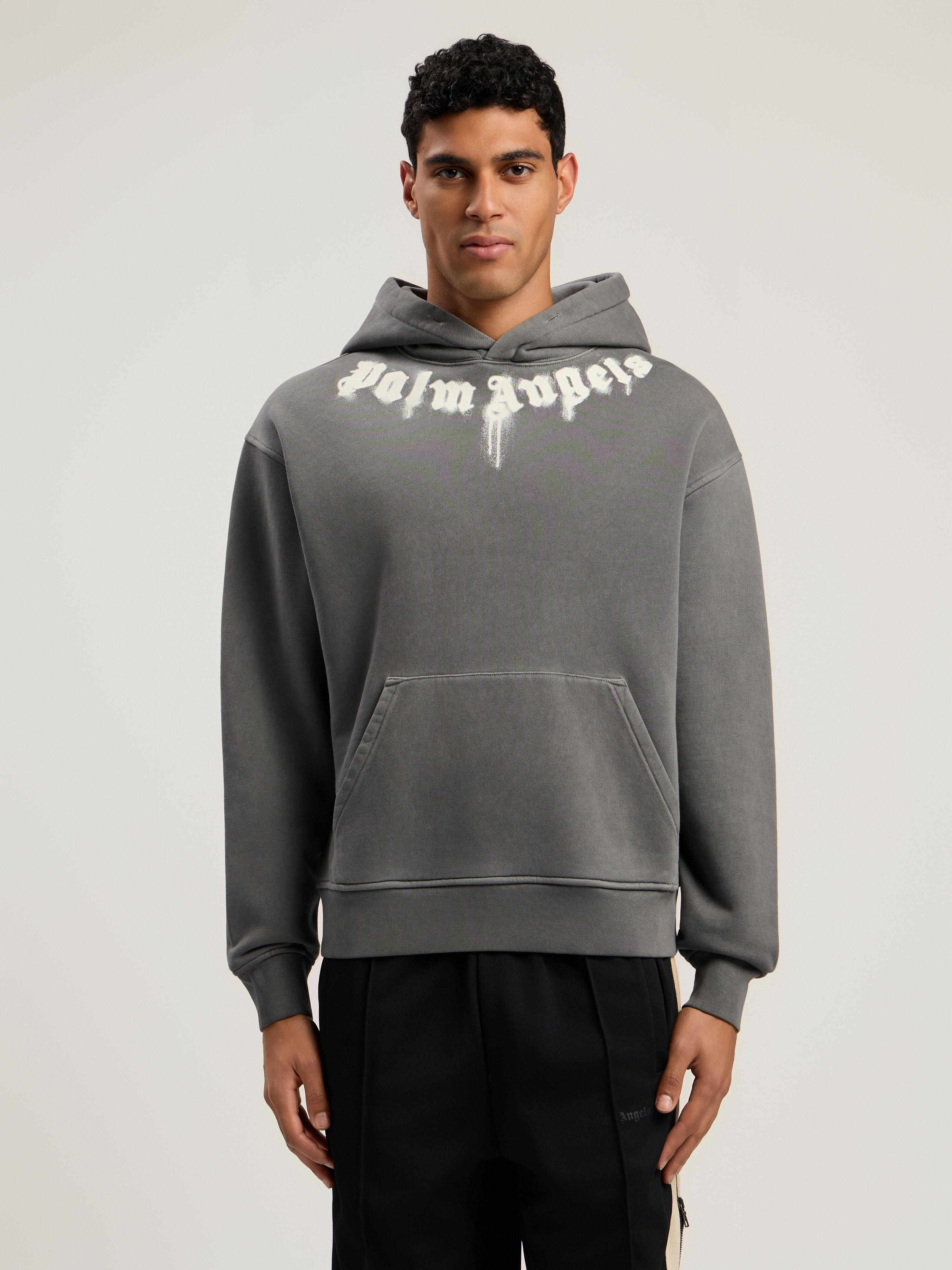 PALM ANGELS Neck Logo Regular Hoodie DARK GREY - OFF WHITE PMBB17DF25FLE003