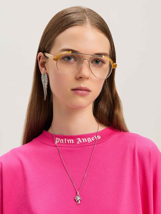 PALM ANGELS  Curved Logo oversize T-shirt FUCHSIA - SOFT PINK PWAA023S25JER002
