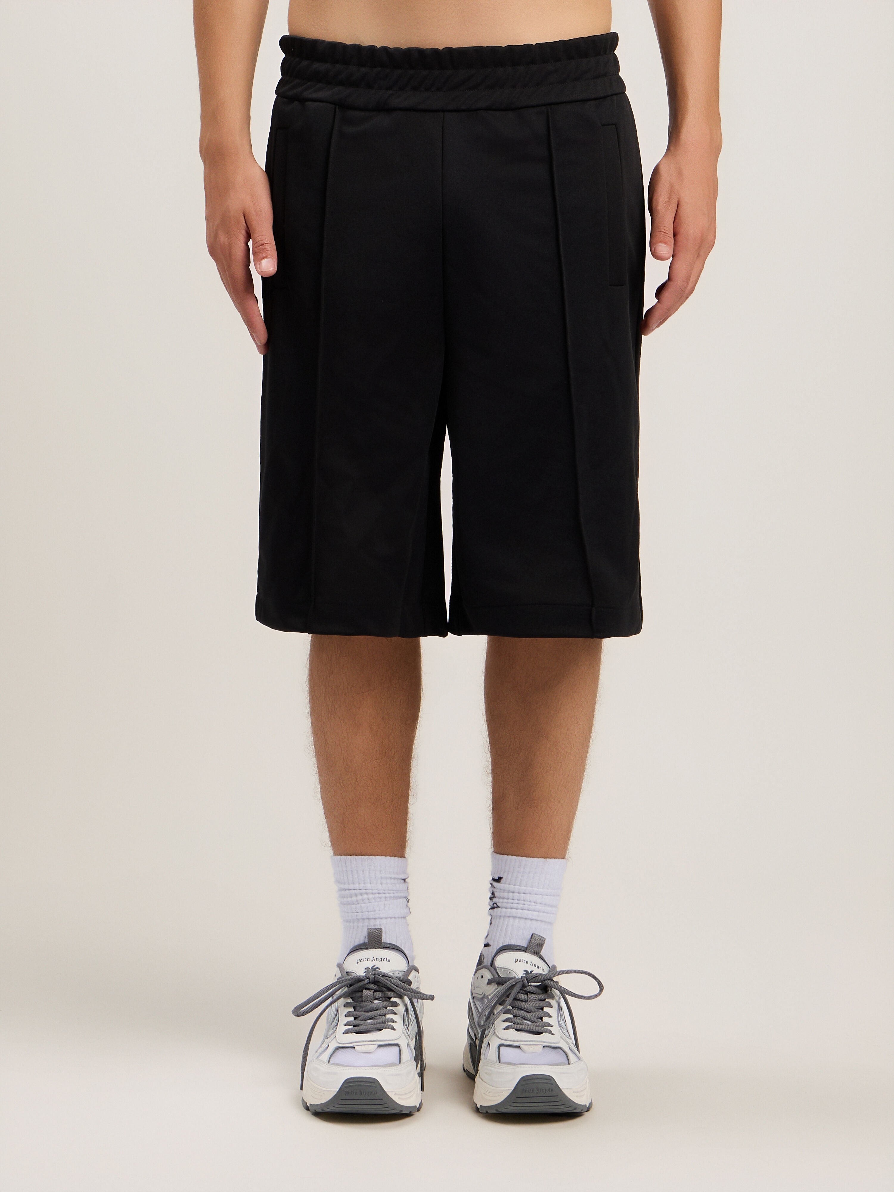 Back Curved Logo Track Shorts in BLACK OFF WHITE for Men | Palm