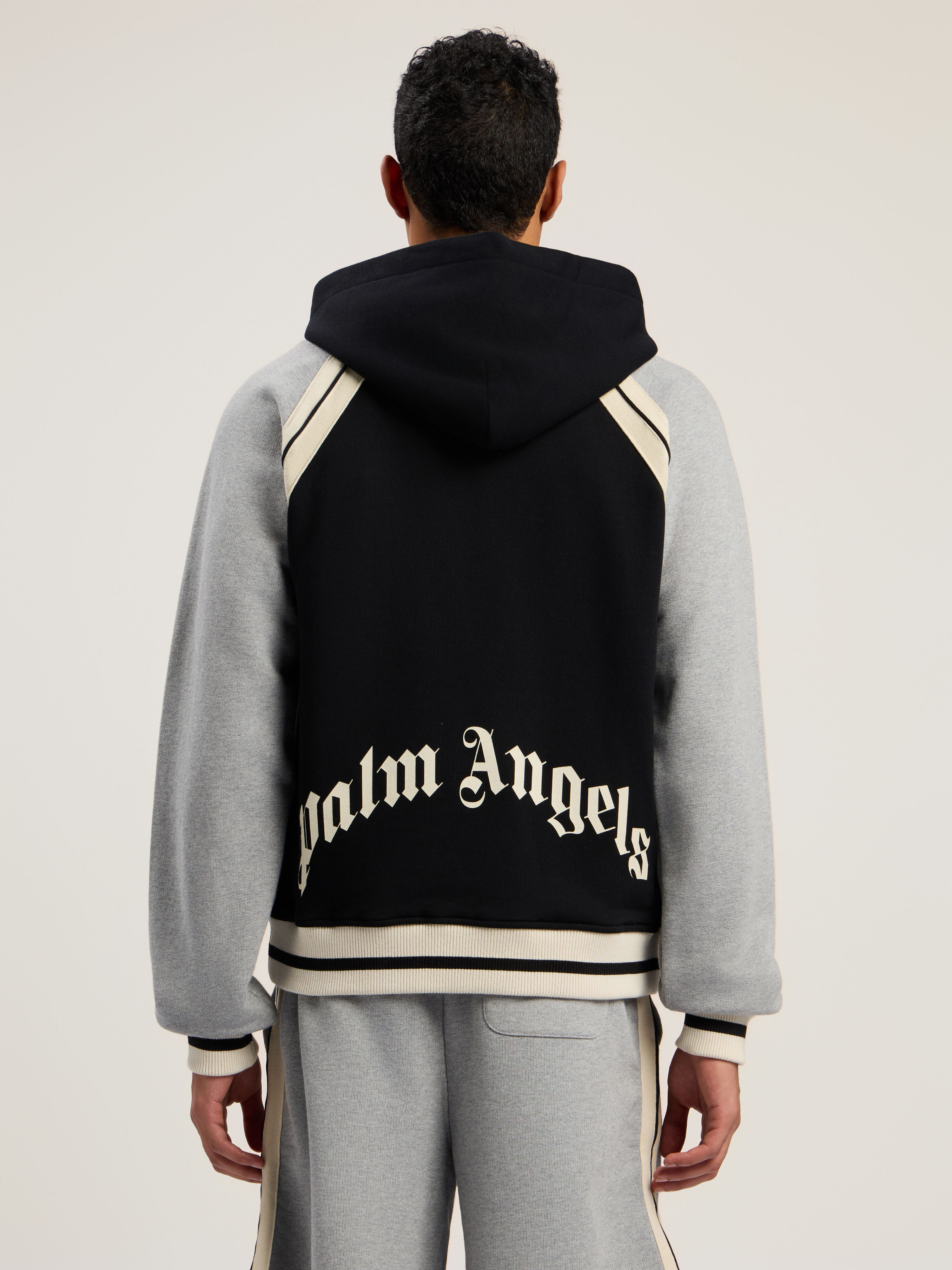 PALM ANGELS Curved Logo Track Varsity BLACK - GREY MELANGE PMEK013F25FLE001