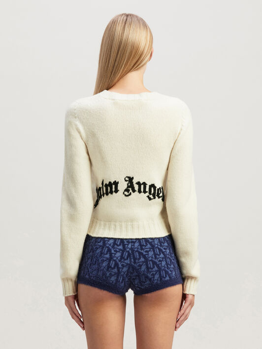 Curved Logo Sweater PALM ANGELS Curved Logo Sweater OFF WHITE BLACK PWHE051C99KNI001