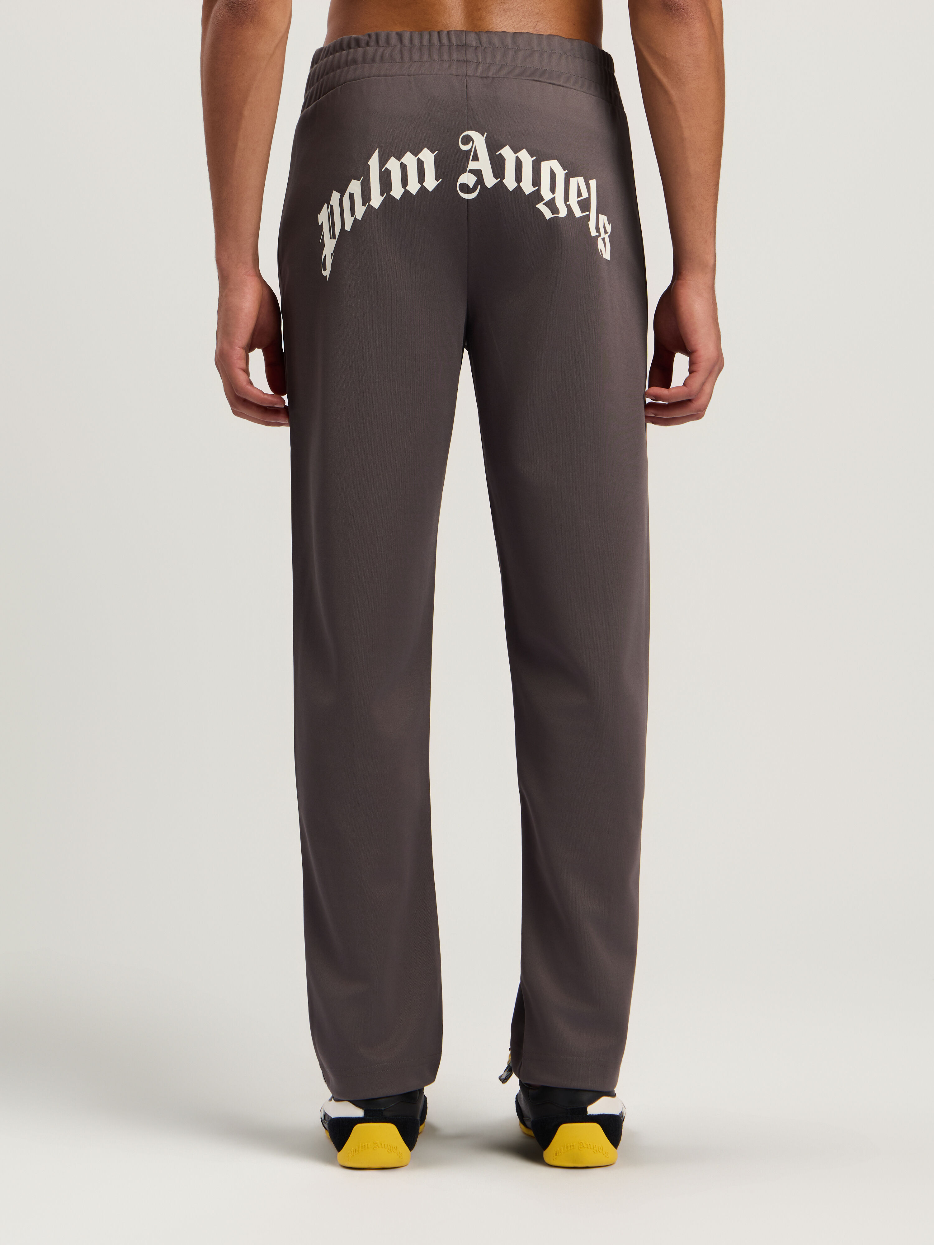 PALM ANGELS Back Curved Logo Track Pants DARK GREY - OFF WHITE PMCJ048F25FAB001