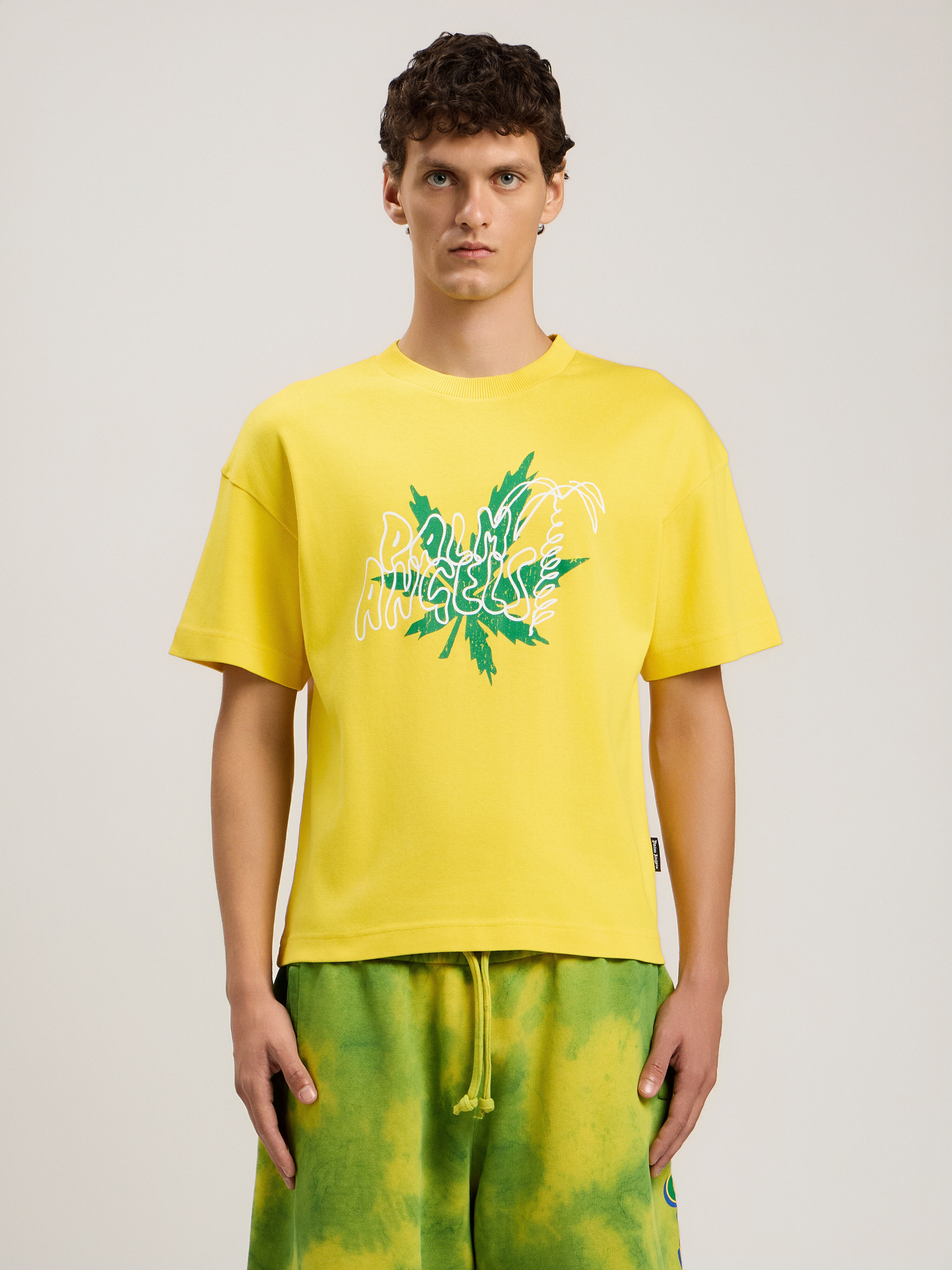 PALM ANGELS Palm Leaf T-Shirt YELLOW GREEN PMAA109S26JER003