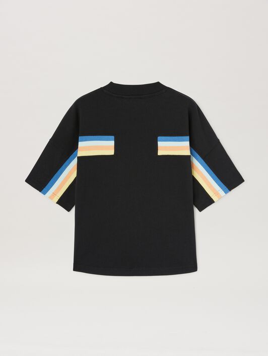 PALM ANGELS  Multicolor band Track T-shirt BLACK OFF WHITE PBAA015S25JER001