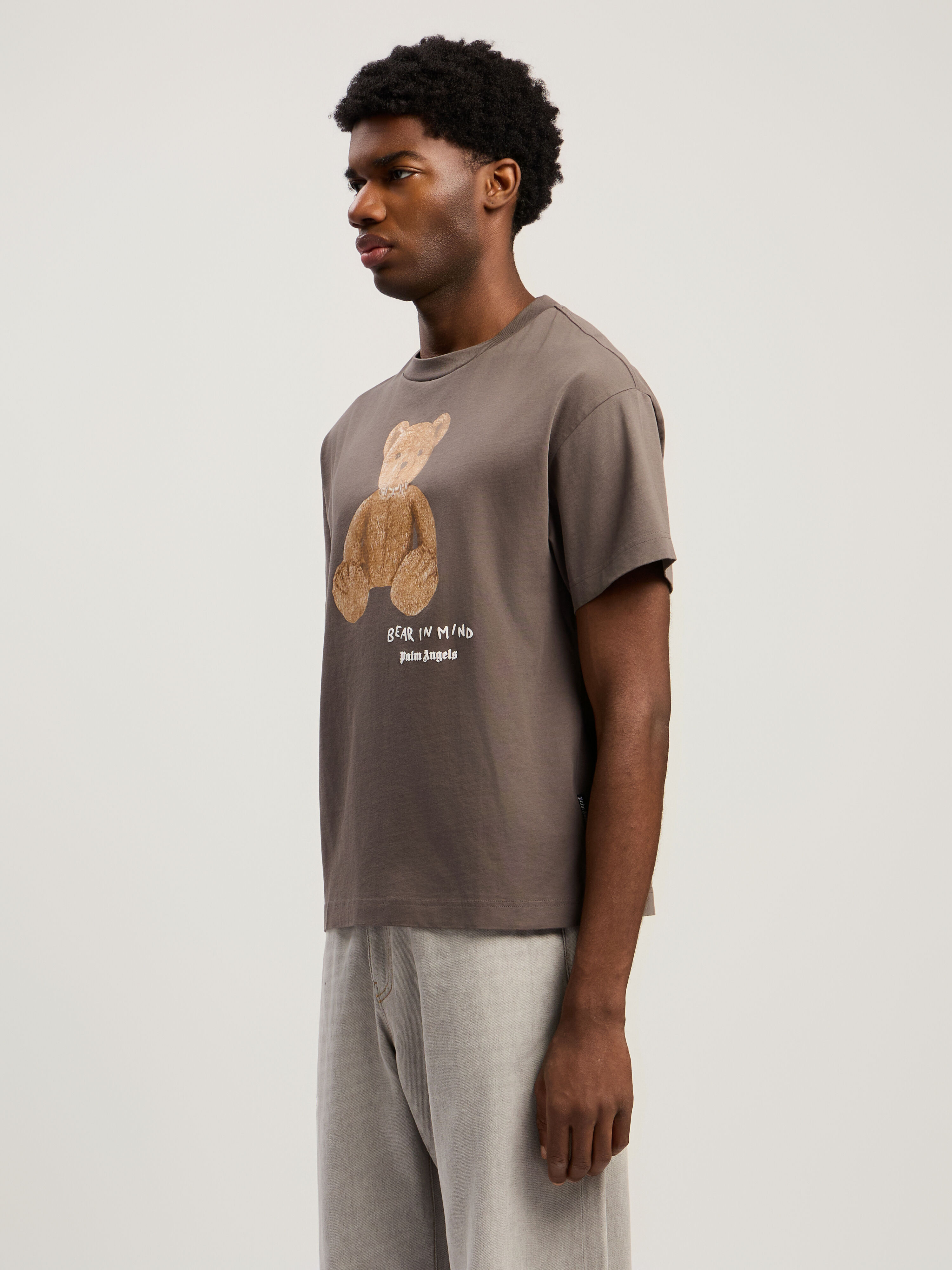PALM ANGELS Bear In Mind T-Shirt DARK GREY - BROWN PMAA109F25JER00A