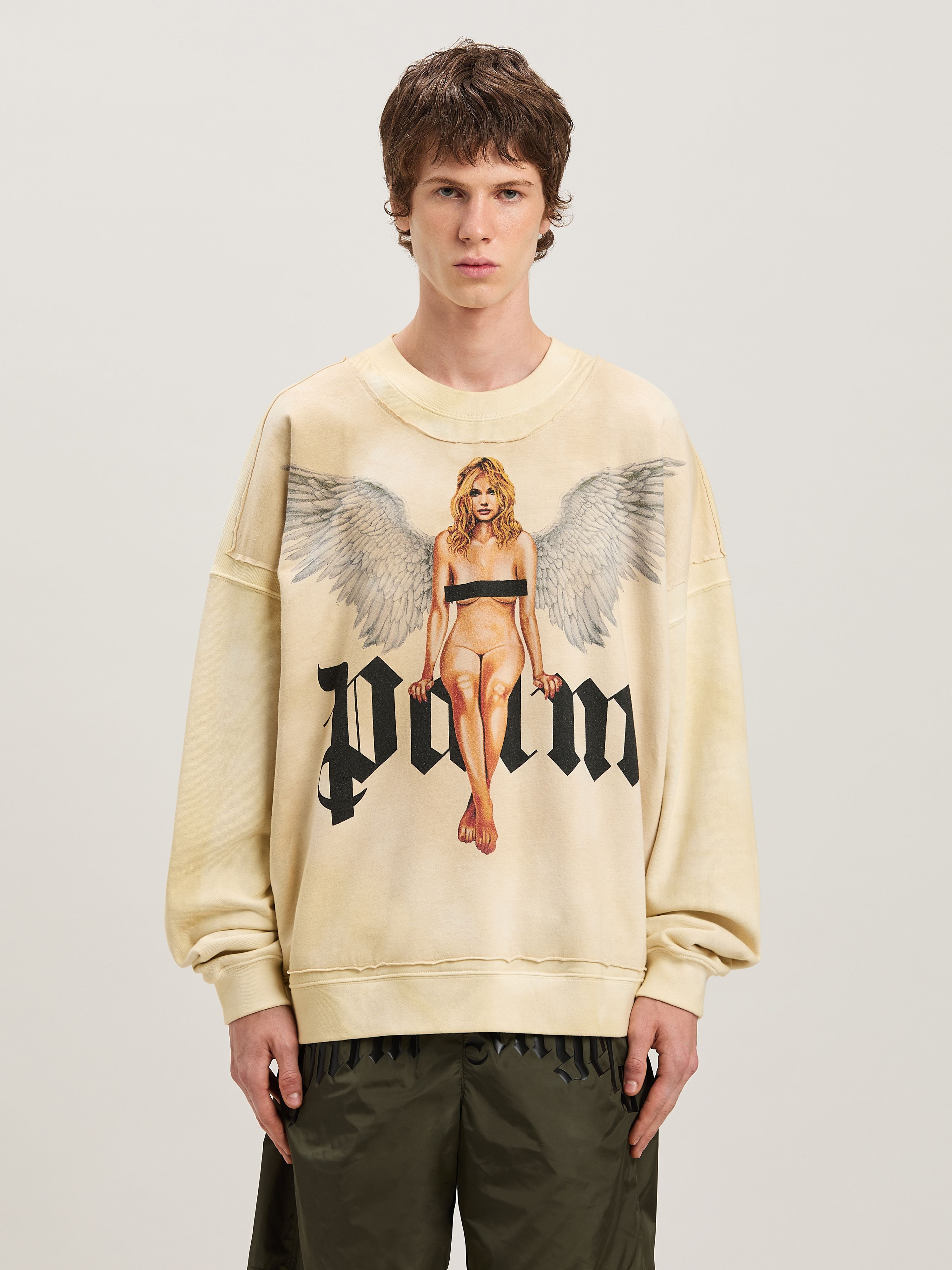 PALM ANGELS  Pin Up Sweatshirt IVORY - BLACK PMBA080S25FLE002