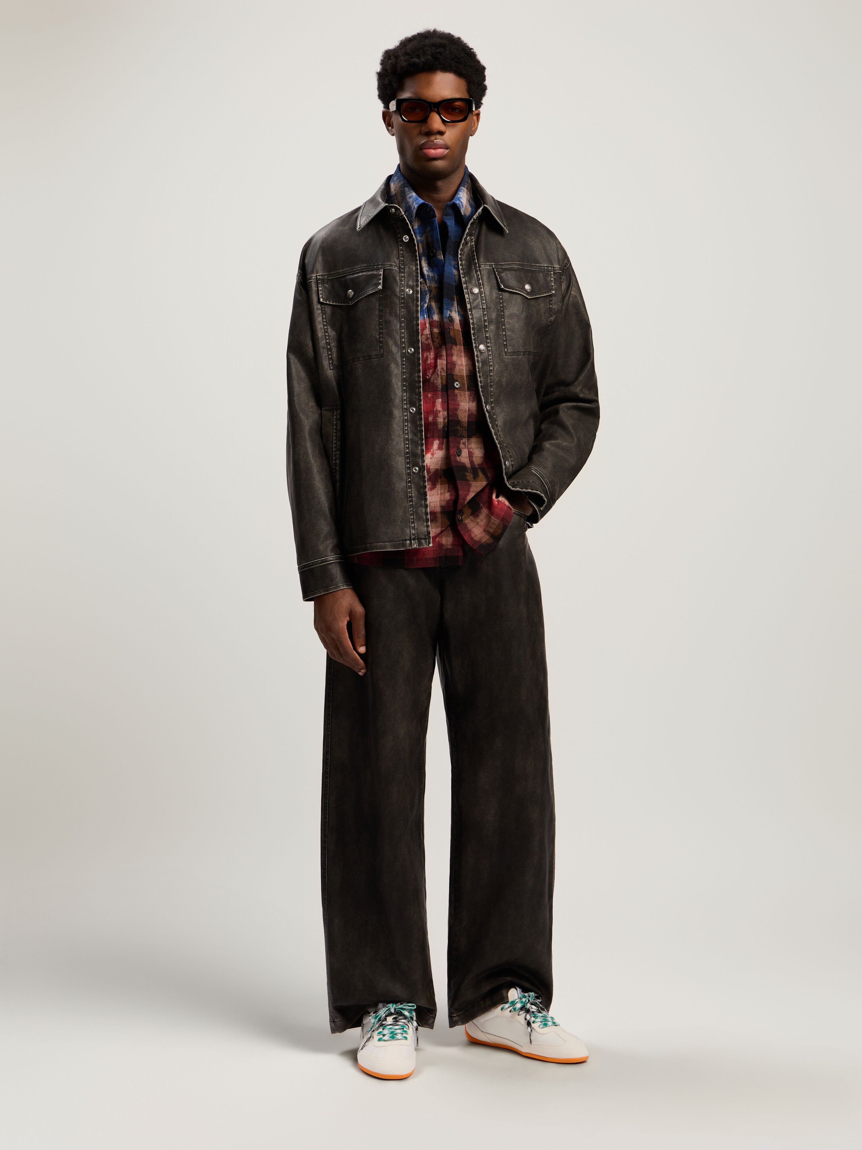 Curved Logo Check Shirt in BLUE - RED for Men | Palm Angels®