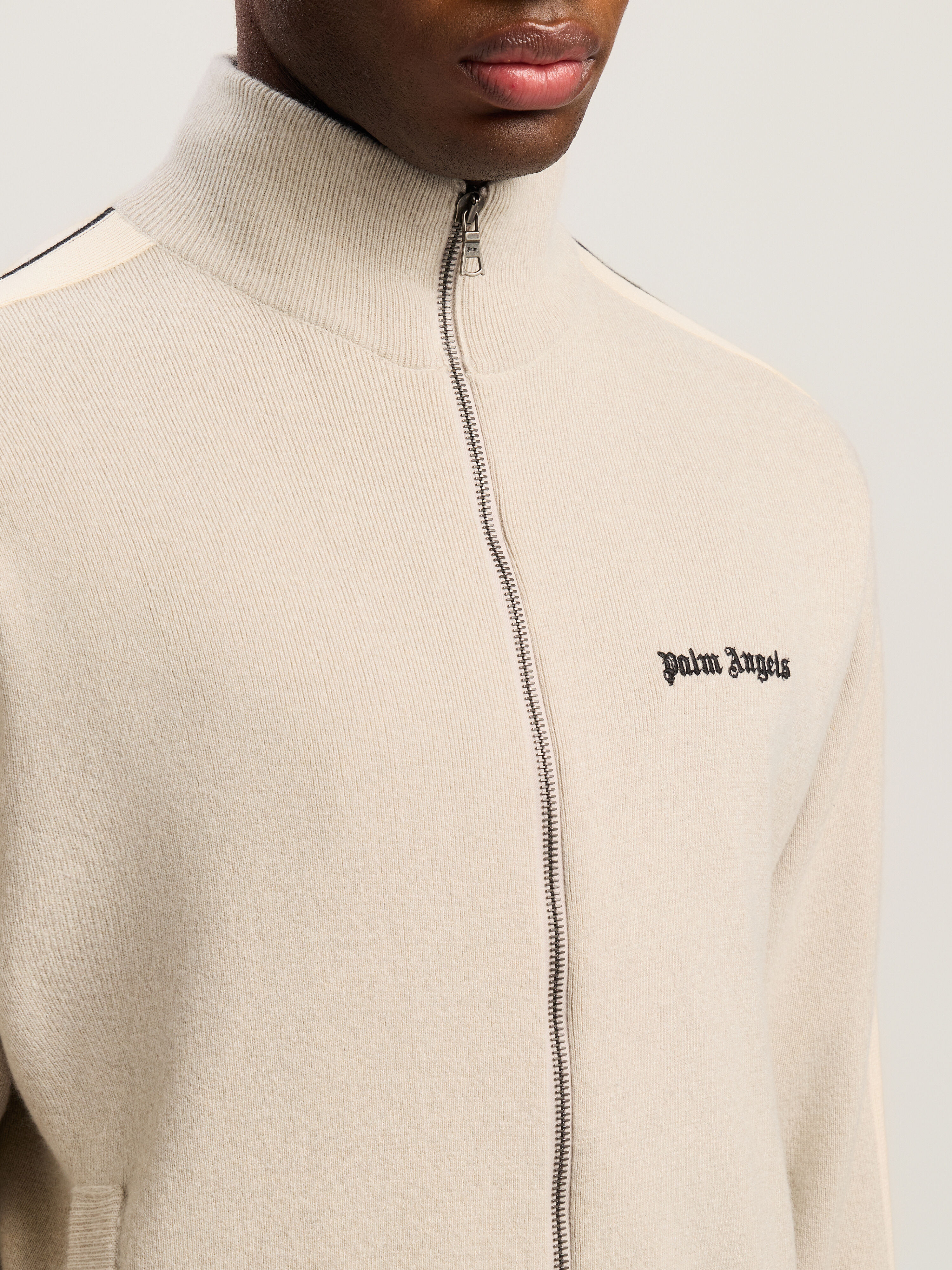 PALM ANGELS Classic Logo Knit Track Jkt LIGHT BEIGE - BLACK PMHA063F25KNI001