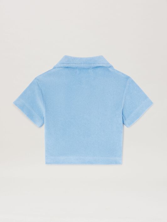 PALM ANGELS  Teddy-Bär Frottee-Polo-Shirt LIGHT BLUE BROWN PBBX001S25FLE001