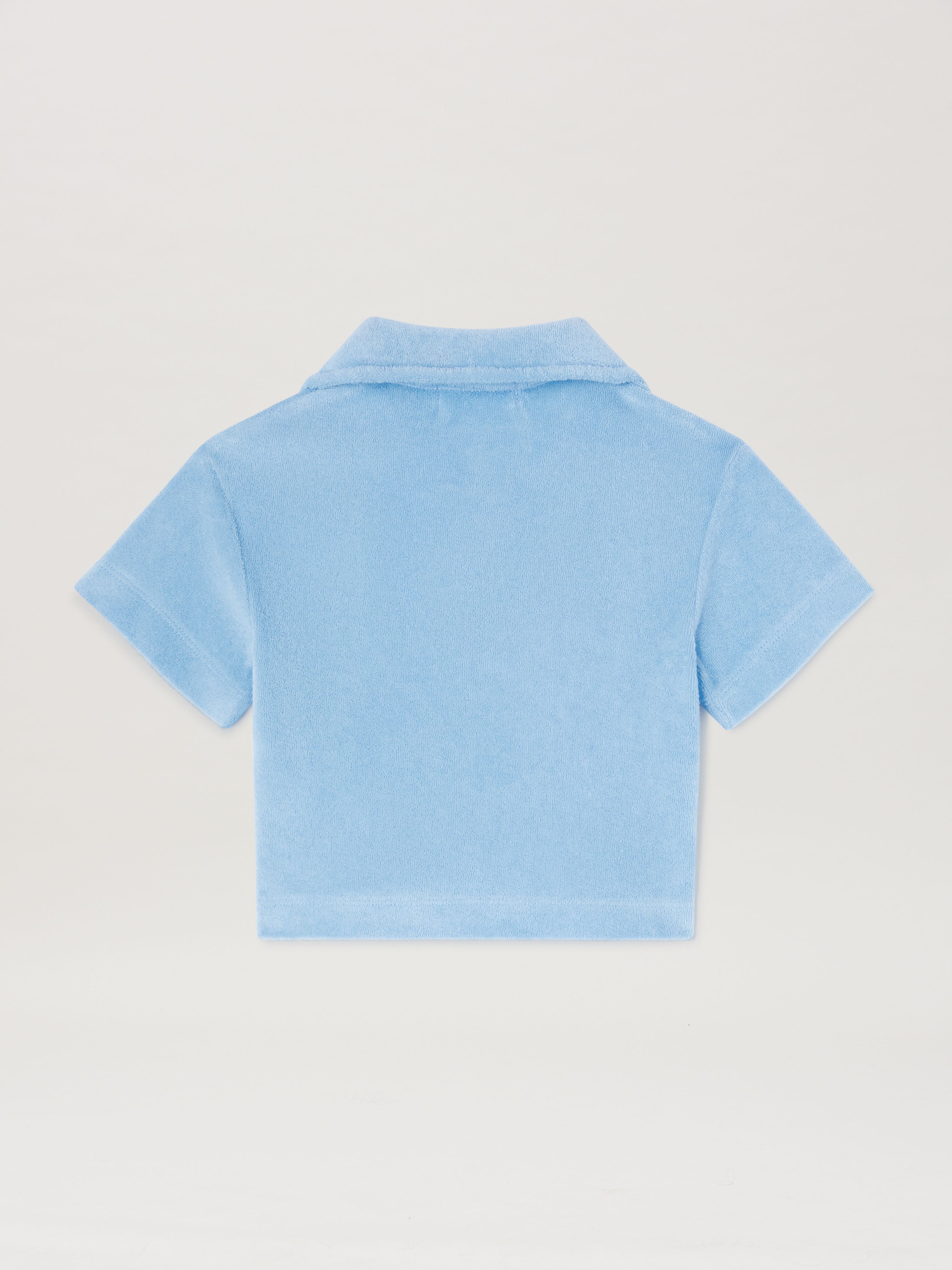 PALM ANGELS  Teddy-Bär Frottee-Polo-Shirt LIGHT BLUE BROWN PBBX001S25FLE001