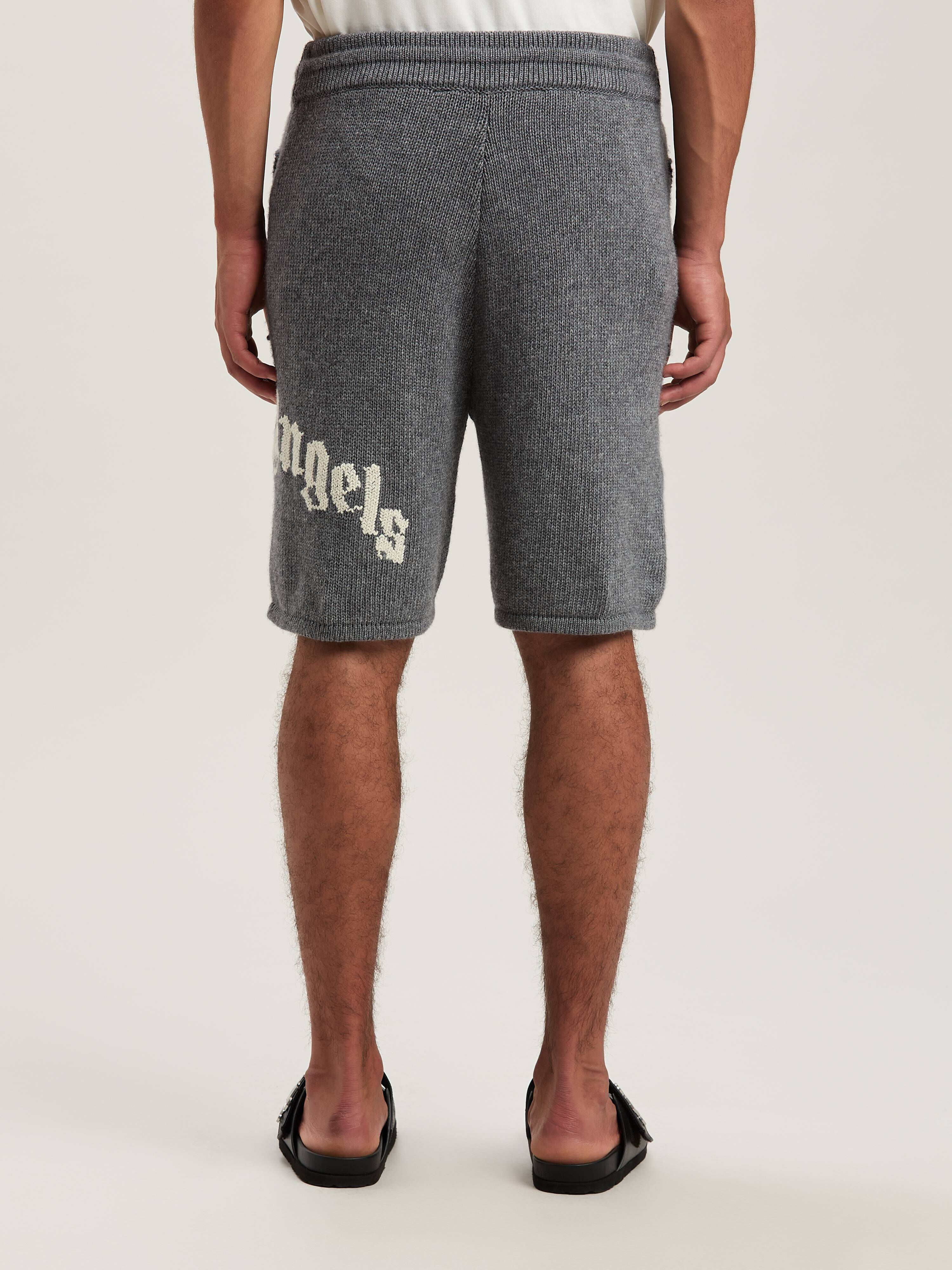 PALM ANGELS  Curved logo embroidered knit shorts GREY MELANGE - OFF WHITE PMHM011S25KNI001