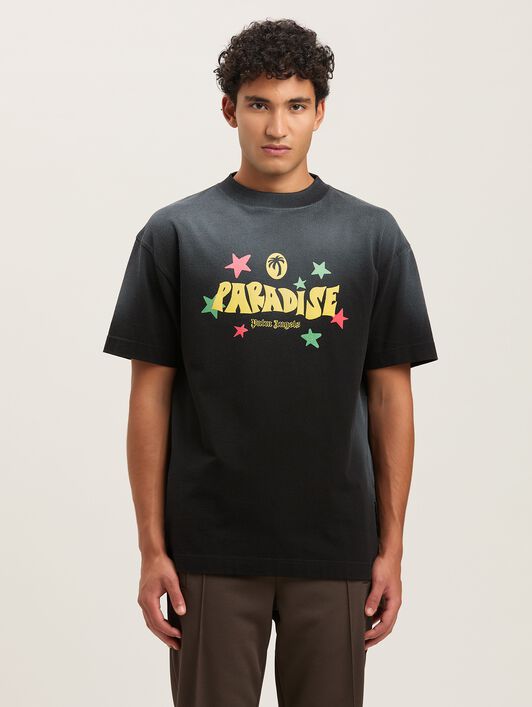 PALM ANGELS  Paradise T-shirt BLACK - YELLOW PMAA001S25JER001
