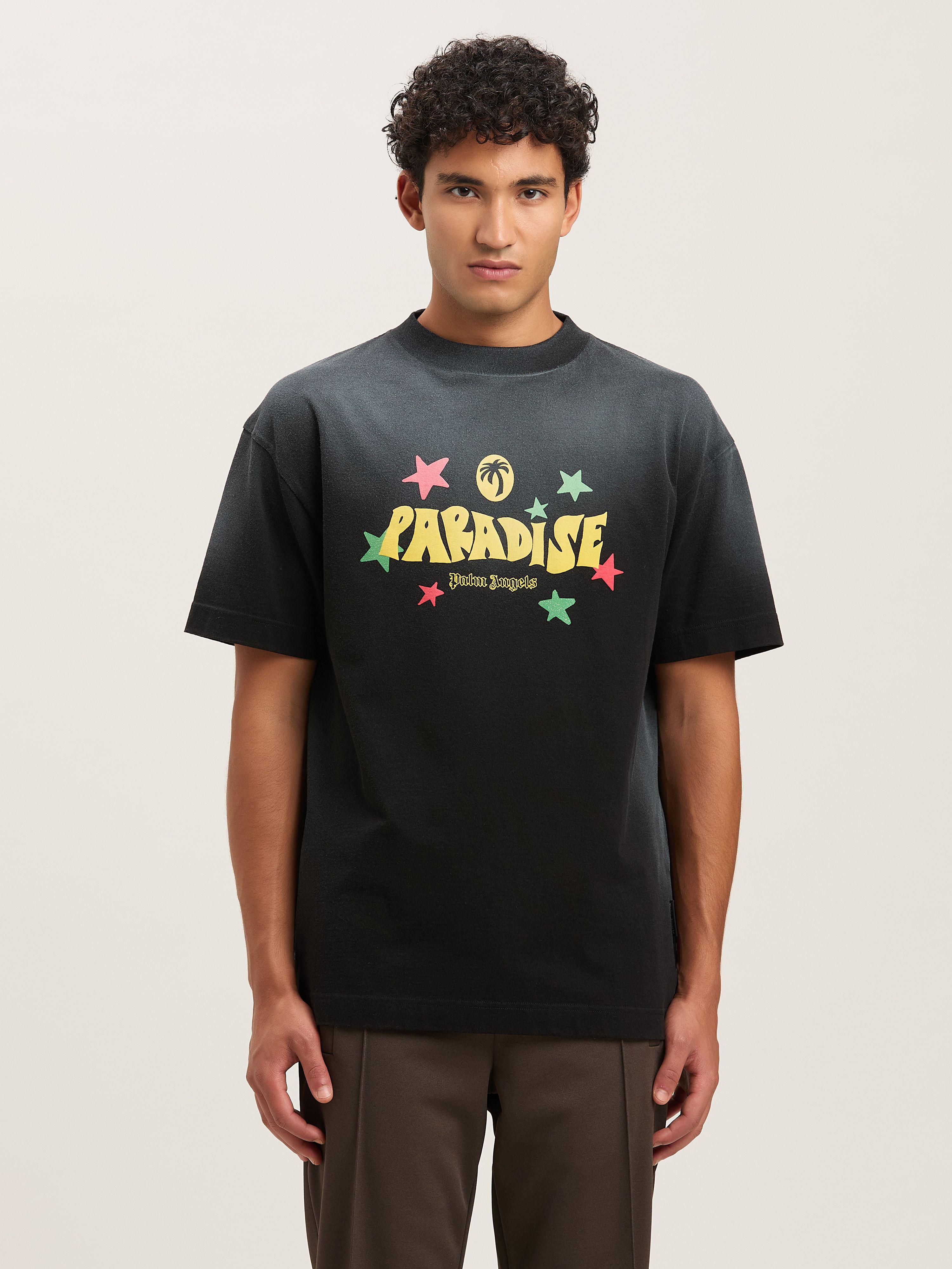 PALM ANGELS  Paradise T-shirt BLACK - YELLOW PMAA001S25JER001