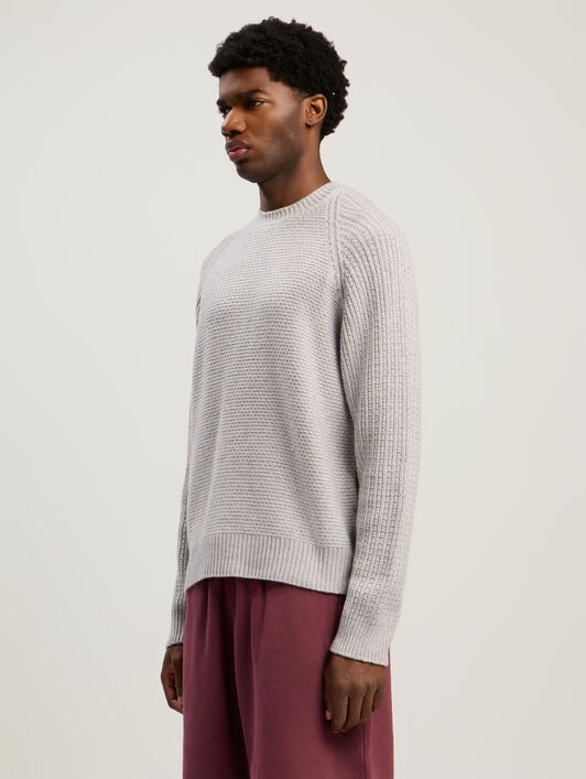 Curved Logo Ribbed Sweater PALM ANGELS Curved Logo Ribbed Sweater GREY MELANGE - OFF WHITE PMHE083F25KNI001