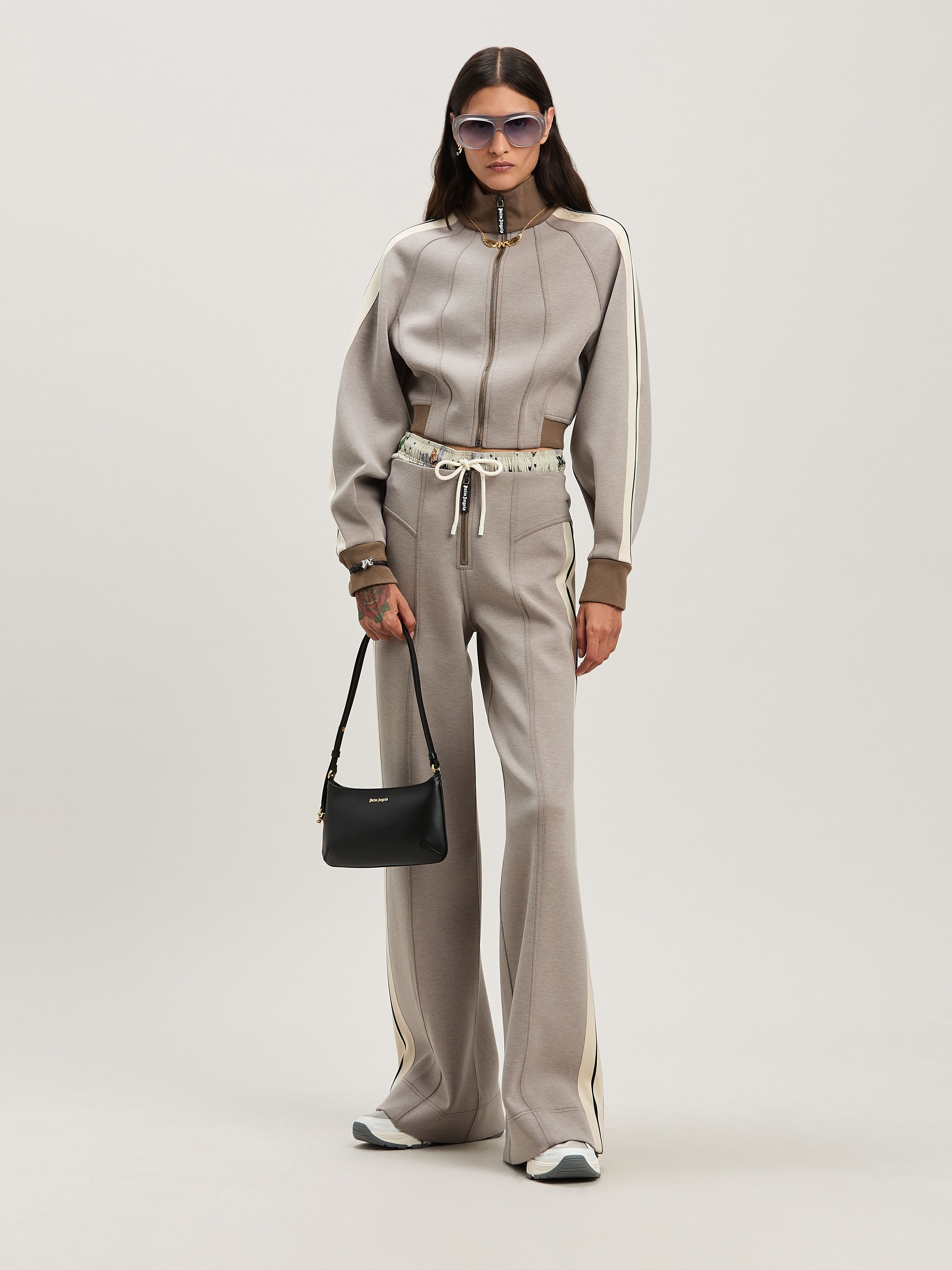 PALM ANGELS  Neoprene cropped track jacket TAUPE - OFF WHITE PWEA127S25FAB001