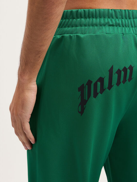 PALM ANGELS Back Curved Logo Track Pants GREEN BLACK PMCJ048S26FAB001