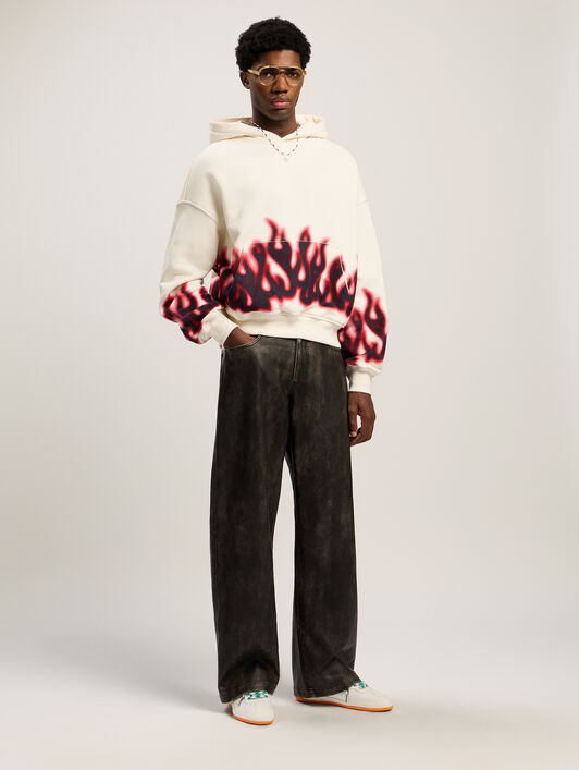 PALM ANGELS Flames Loose Hoodie OFF WHITE - MULTICOLOR PMBB17EF25FLE002