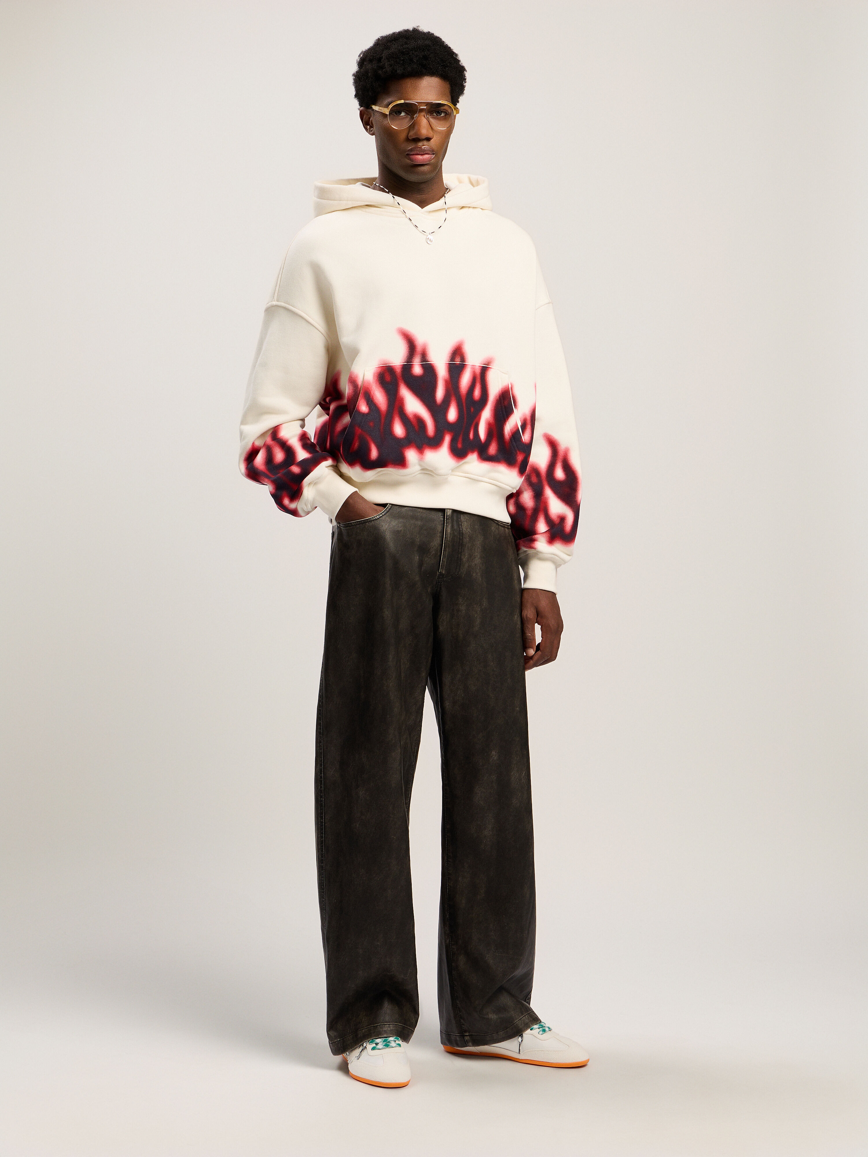 PALM ANGELS Flames Loose Hoodie OFF WHITE - MULTICOLOR PMBB17EF25FLE002